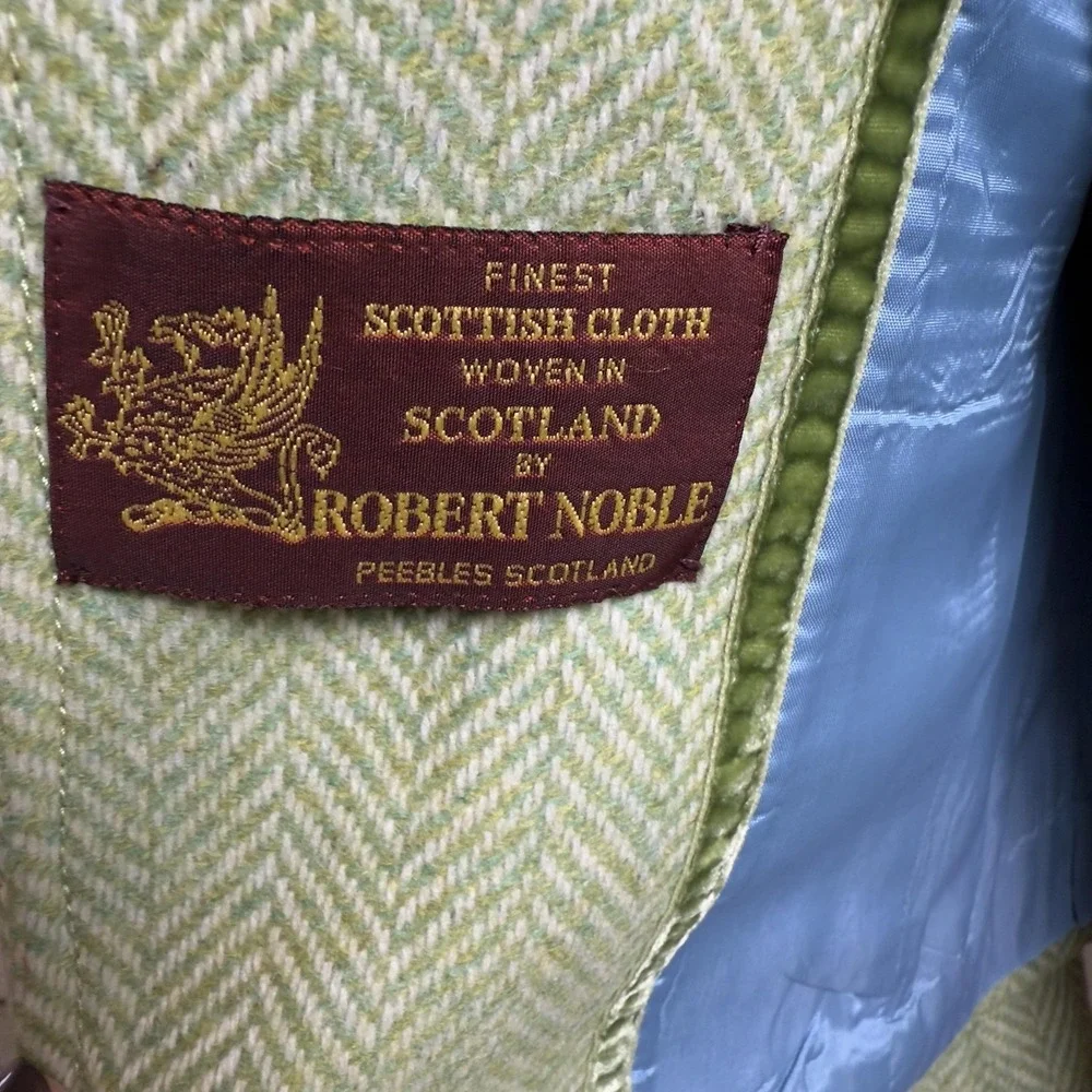 Vintage J.Crew Blazer Womens Small Green Herringbone Tweed Wool Robert Noble 00s